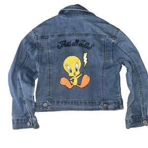 Looney Toons Tweedy Blue Jean Jacket Size XS 4/5 Girls